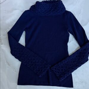 Aqua Deep Blue Textured Turtleneck Sweater